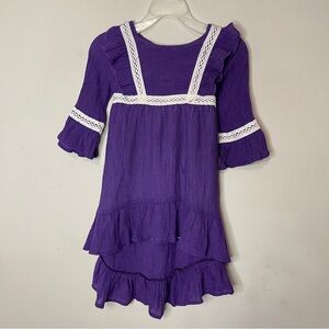 LELE FOR KIDS Girls Purple High-Low Bohemian Dress with Lace Detailing, 3T
